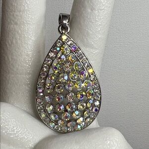 Elegant Silver & Crystals Teardrop Pendant